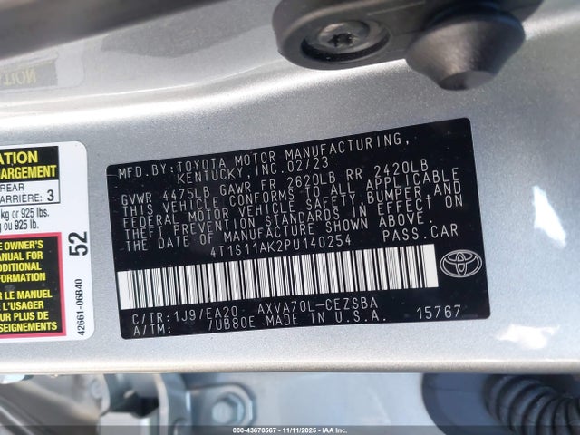Aukcja sprzedaży 2023 Toyota Camry Se, vin: 4T1S11AK2PU140254, numer aukcji: 43670567