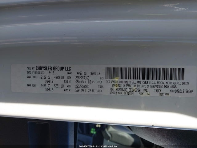 Продажа на аукционе авто 2014 Ram Promaster 2500 High Roof, vin: 3C6TRVDG1EE105790, номер лота: 43670583