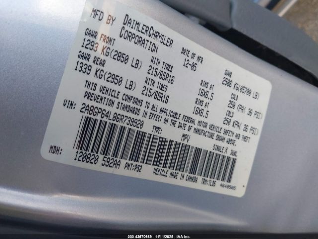 2006 CHRYSLER TOWN & COUNTRY 2A8GP64L86R739920 Photo 8