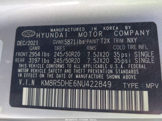 2022 HYUNDAI PALISADE KM8R5DHE6NU422849 Photo 8