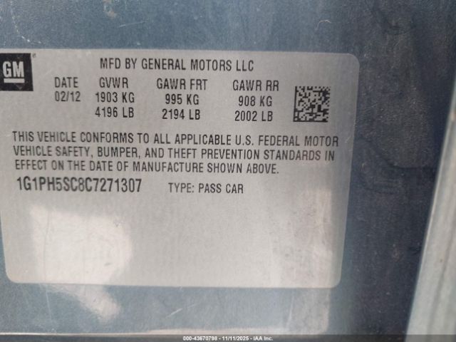 2012 CHEVROLET CRUZE 1G1PH5SC8C7271307 Photo 8