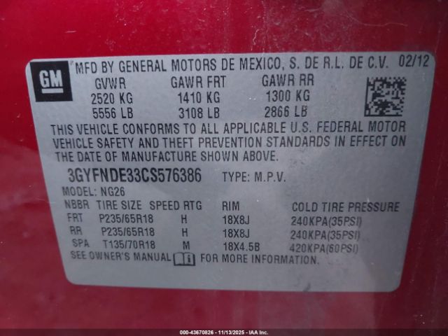 2012 CADILLAC SRX 3GYFNDE33CS576386 Photo 8