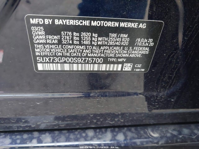 2025 BMW X3 5UX73GP00S9Z75700 Photo 8