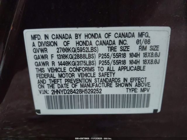 2008 ACURA MDX 2HNYD28428H529252 Photo 8