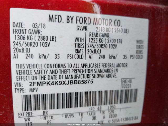 2018 FORD EDGE 2FMPK4K9XJBB85875 Photo 8