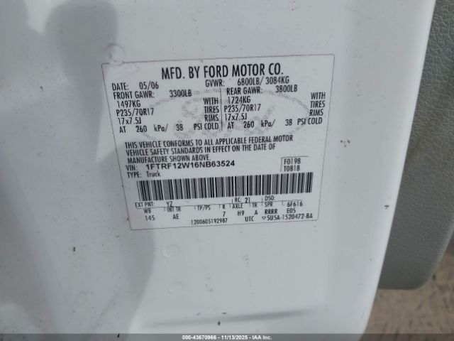 2006 FORD F-150 1FTRF12W16NB63524 Photo 8