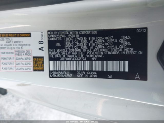 2012 TOYOTA FJ CRUISER JTEBU4BF4CK133774 Photo 8