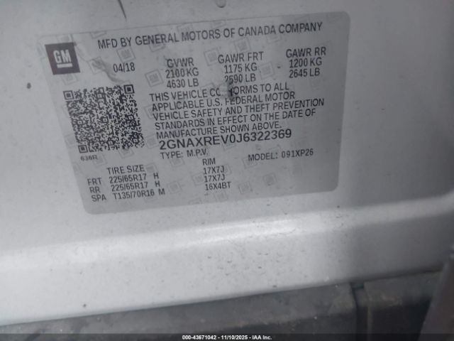 2018 CHEVROLET EQUINOX 2GNAXREV0J6322369 Photo 8