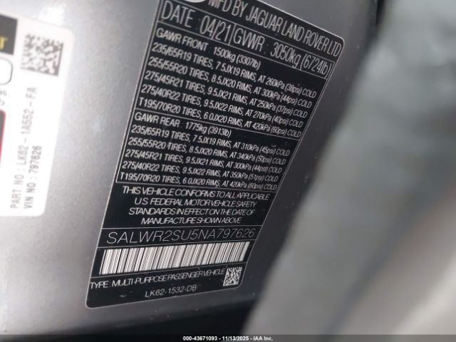 2022 LAND ROVER RANGE ROVER SPORT SALWR2SU5NA797626 Photo 8