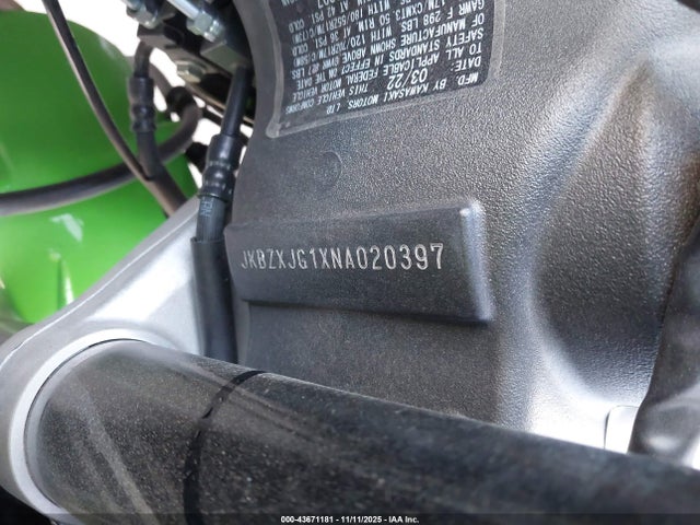 2022 Kawasaki Zx636 K მანქანა იყიდება აუქციონზე, vin: JKBZXJG1XNA020397, აუქციონის ნომერი: 43671181