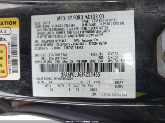 2018 FORD FUSION HYBRID 3FA6P0LU6JR235465 Photo 8