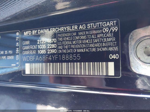 2000 MERCEDES-BENZ SL 500 WDBFA68F4YF188855 Photo 8