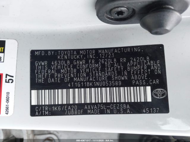 2022 TOYOTA CAMRY 4T1G11BK1NU053589 Photo 8
