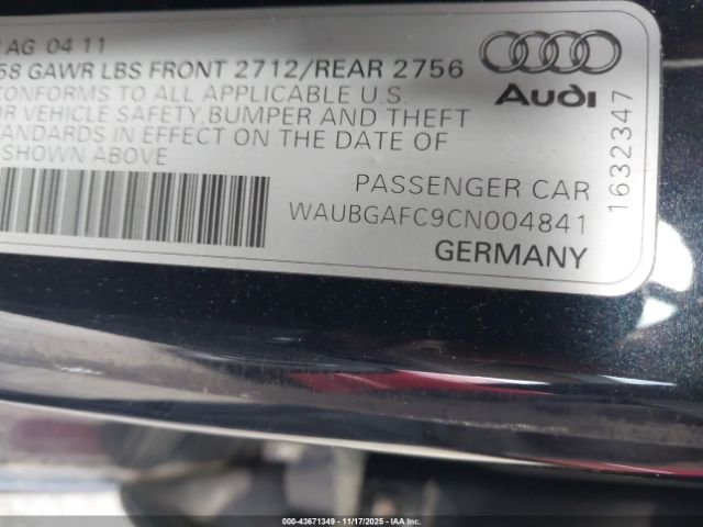 2012 AUDI A6 WAUBGAFC9CN004841 Photo 8