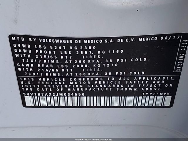 2018 VOLKSWAGEN TIGUAN 3VV1B7AX2JM034556 Photo 8