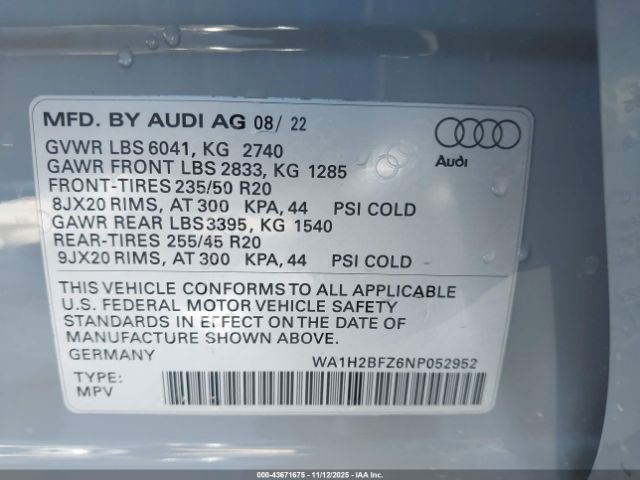 2022 AUDI Q4 E-TRON WA1H2BFZ6NP052952 Photo 8