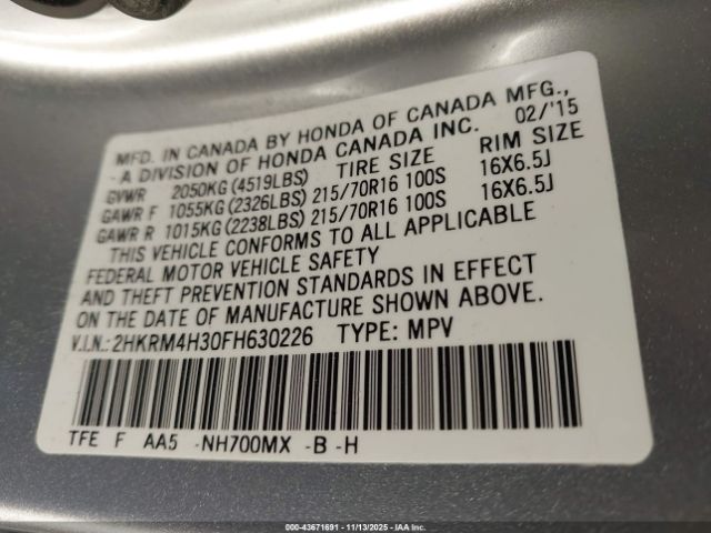 2015 HONDA CR-V 2HKRM4H30FH630226 Photo 8