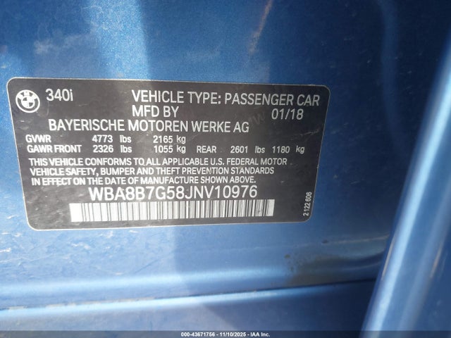 2018 BMW 340I WBA8B7G58JNV10976 Photo 8
