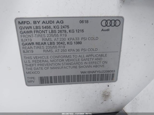 2018 AUDI Q5 WA1BNAFY0J2208053 Photo 8