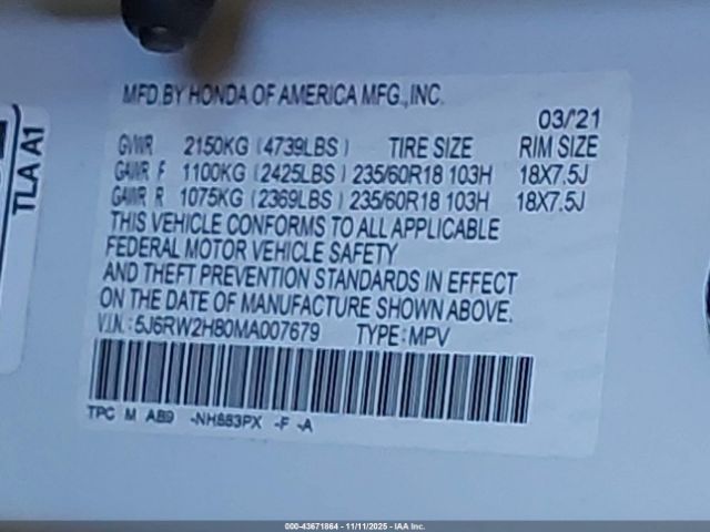 2021 HONDA CR-V 5J6RW2H80MA007679 Photo 8