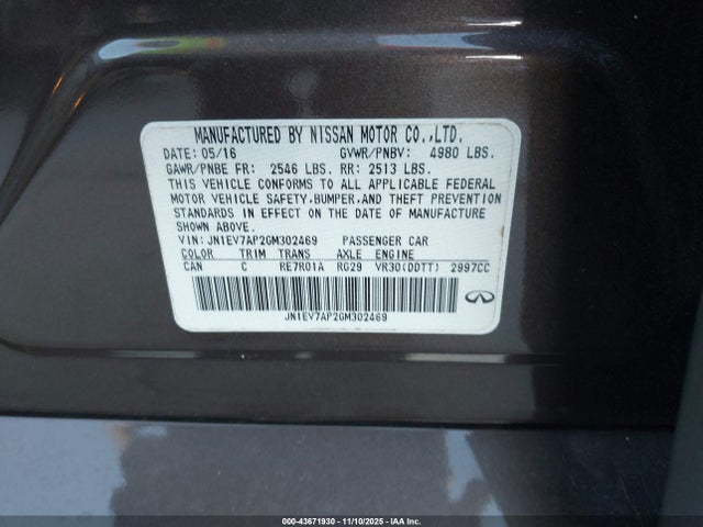 2016 Infiniti Q50 3.0t Premium მანქანა იყიდება აუქციონზე, vin: JN1EV7AP2GM302469, აუქციონის ნომერი: 43671930