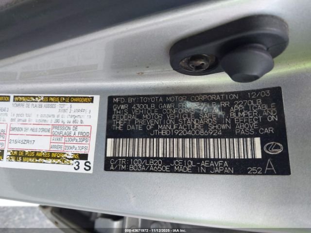 2004 LEXUS IS 300 JTHBD192040086924 Photo 8