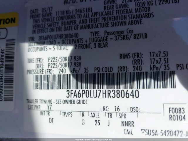 2017 FORD FUSION HYBRID 3FA6P0LU7HR380640 Photo 8