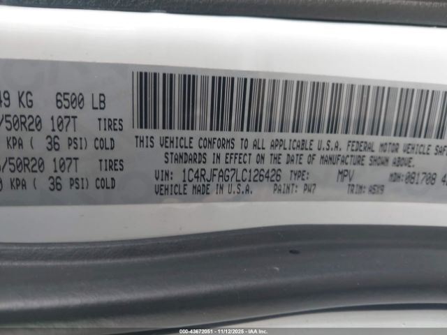 2020 JEEP GRAND CHEROKEE 1C4RJFAG7LC126426 Photo 8