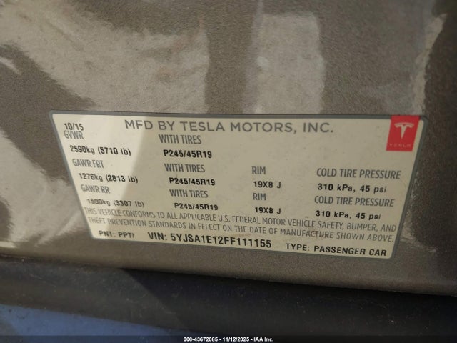 2015 TESLA MODEL S 5YJSA1E12FF111155 Photo 8