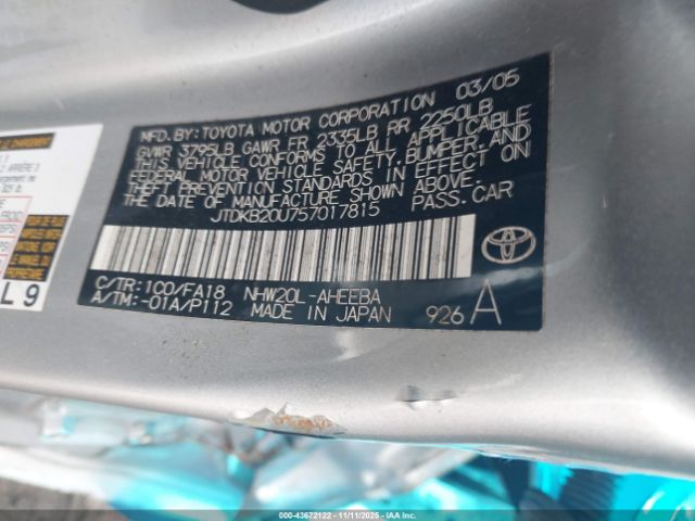 2005 TOYOTA PRIUS JTDKB20U757017815 Photo 8