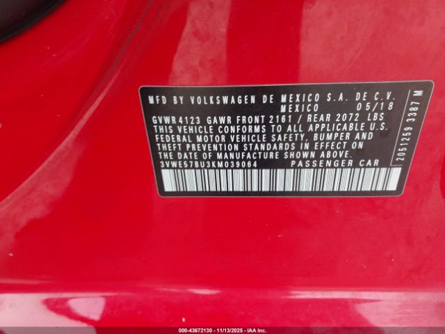 2019 VOLKSWAGEN JETTA 3VWE57BU3KM039064 Photo 8