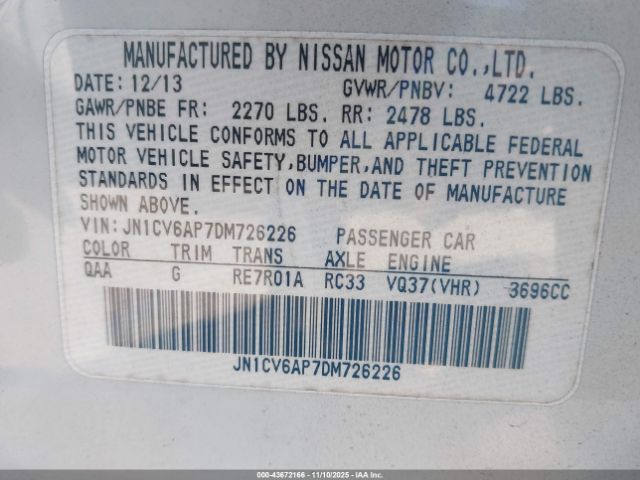 2013 INFINITI G37 JN1CV6AP7DM726226 Photo 8