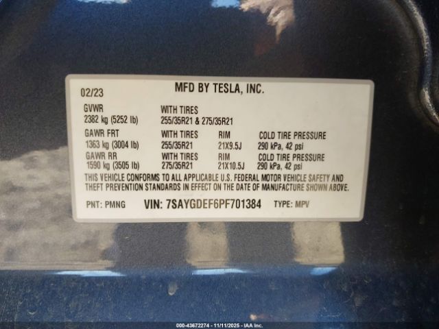 2023 TESLA MODEL Y 7SAYGDEF6PF701384 Photo 8