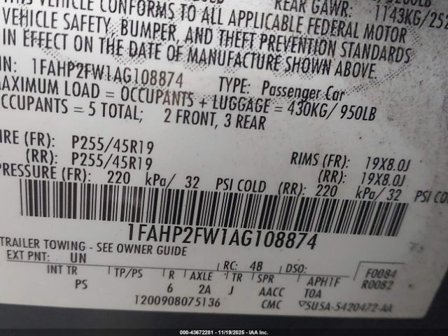 2010 FORD TAURUS 1FAHP2FW1AG108874 Photo 8