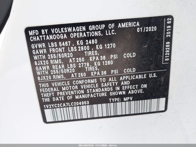 2020 VOLKSWAGEN ATLAS CROSS SPORT 1V2YC2CA7LC204953 Photo 8