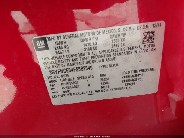 2015 CADILLAC SRX 3GYFNCE34FS582549 Photo 8