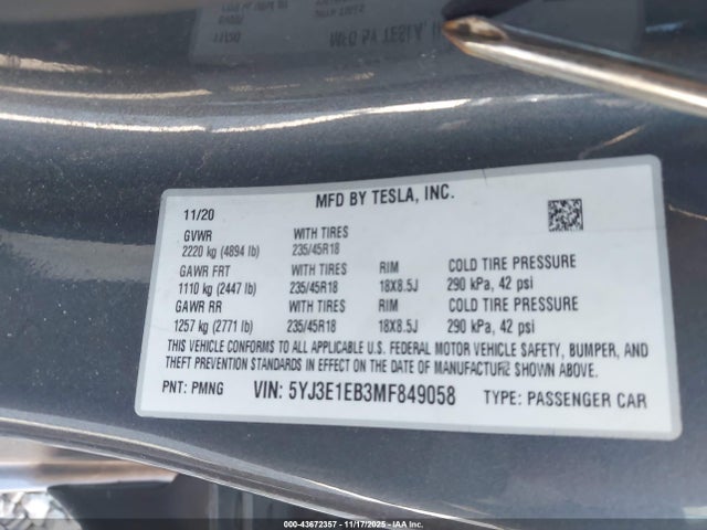 2021 TESLA MODEL 3 5YJ3E1EB3MF849058 Photo 8