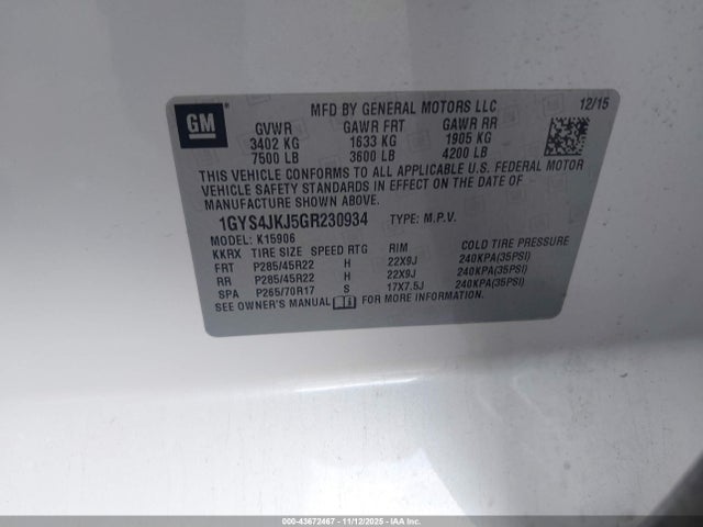 2016 CADILLAC ESCALADE ESV 1GYS4JKJ5GR230934 Photo 8