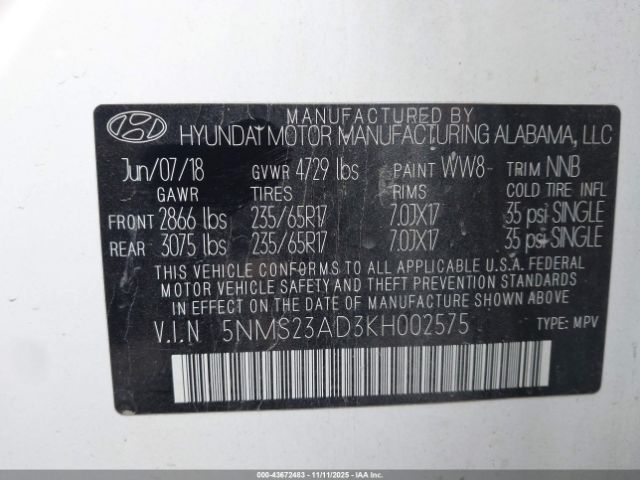 2019 HYUNDAI SANTA FE 5NMS23AD3KH002575 Photo 8