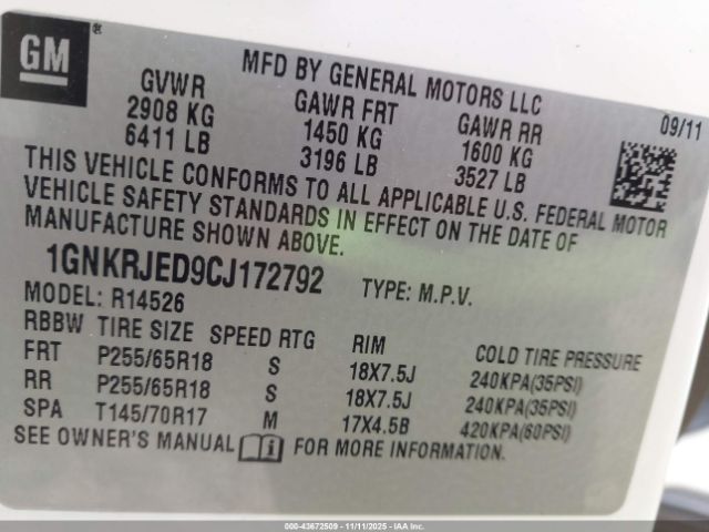 2012 CHEVROLET TRAVERSE 1GNKRJED9CJ172792 Photo 8