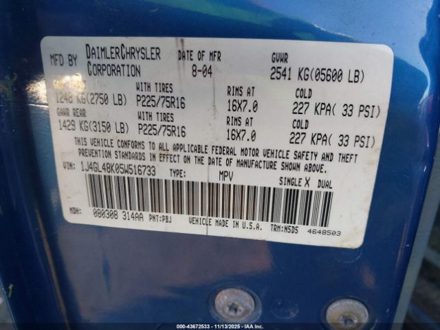 2005 JEEP LIBERTY 1J4GL48K05W516733 Photo 8