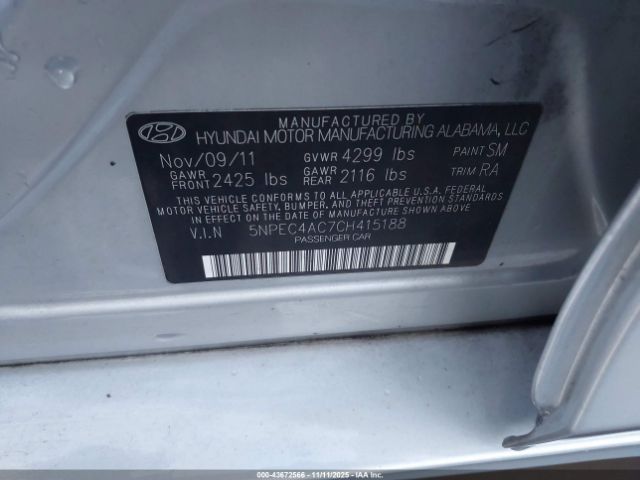2012 HYUNDAI SONATA 5NPEC4AC7CH415188 Photo 8
