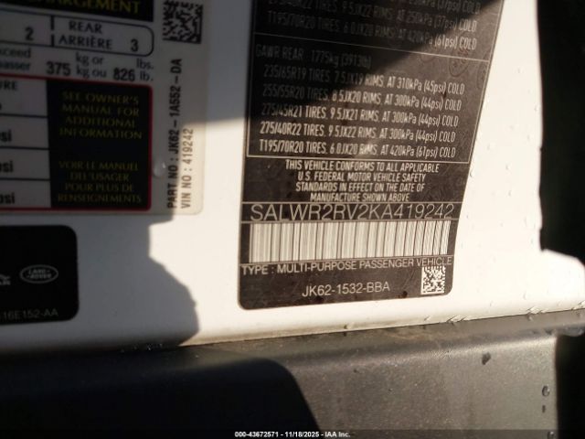 2019 LAND ROVER RANGE ROVER SPORT SALWR2RV2KA419242 Photo 8