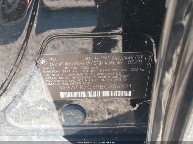 2011 BMW 535I WBAFR7C59BC806904 Photo 8