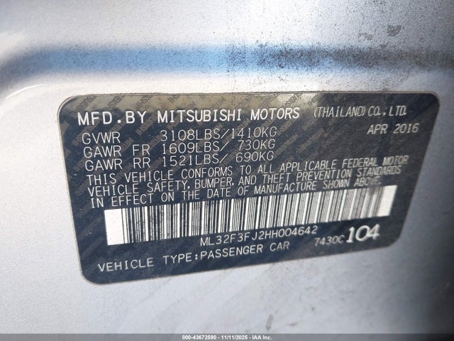 2017 MITSUBISHI MIRAGE G4 ML32F3FJ2HH004642 Photo 8