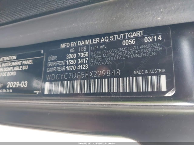 Aukcja sprzedaży 2014 Mercedes-benz G 63 Amg 4matic, vin: WDCYC7DF5EX222169, numer aukcji: 43672601