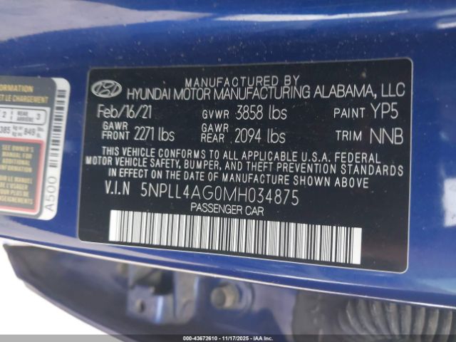 2021 HYUNDAI ELANTRA 5NPLL4AG0MH034875 Photo 8