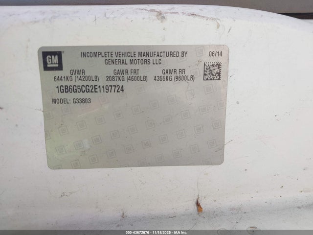 43672676 :رقم المزاد ، 1GB6G5CG2E1197724 vin ، 2014 Chevrolet Express Cutaway 4500 مزاد بيع