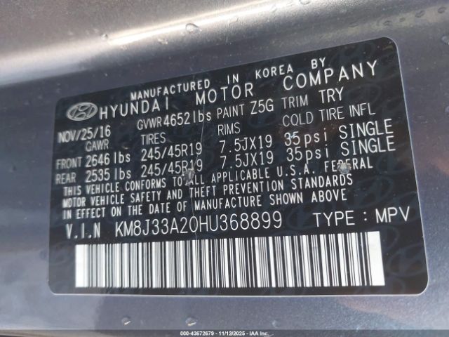 2017 HYUNDAI TUCSON KM8J33A20HU368899 Photo 8