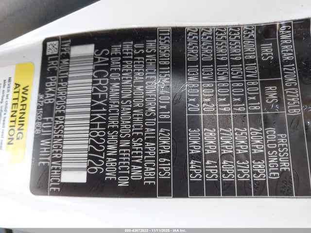 2019 LAND ROVER DISCOVERY SPORT SALCR2FX1KH822726 Photo 8